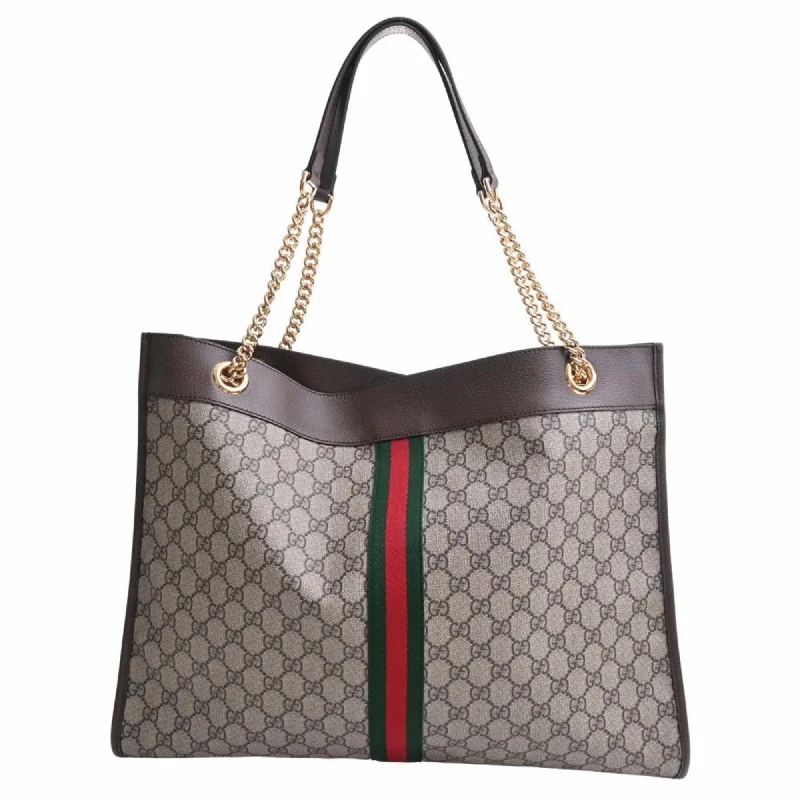 Women Gucci crossbody bags with a woven leather strapGUCCI Rajah GG Supreme Leather Large Chain Shoulder Bag 537219 Beige Brown Women's