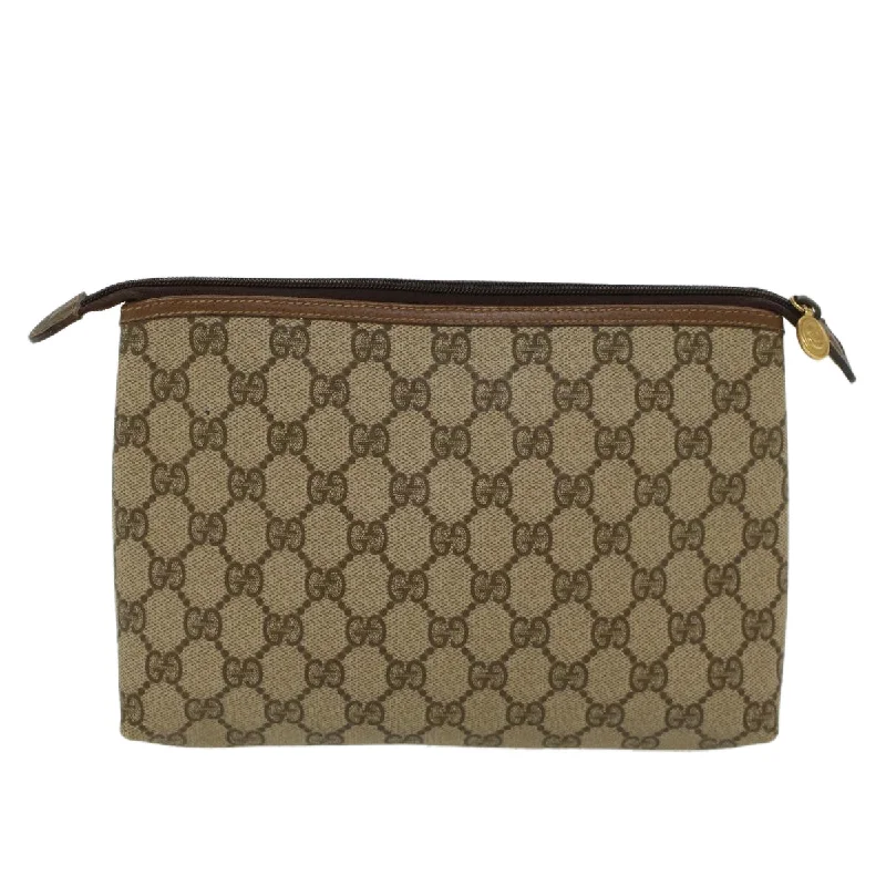 Women Gucci bags with a zip - around closure for securityGUCCI GG Canvas Clutch Bag PVC Leather Beige 0141156088 4021  ep901