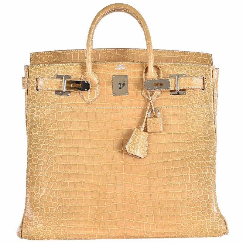 Hermès Birkin 40 HAC Poussiere Porosus Crocodile Beige Palladium Hardware