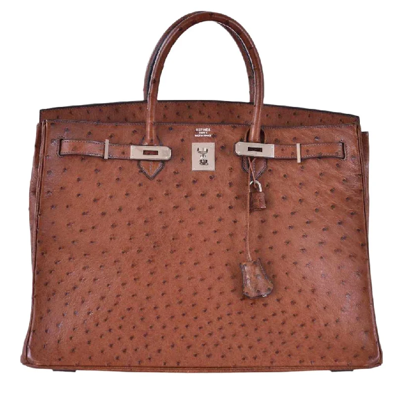 Hermès Birkin 40 Noisette Chevre Leather Beige Ostrich Palladium Hardware