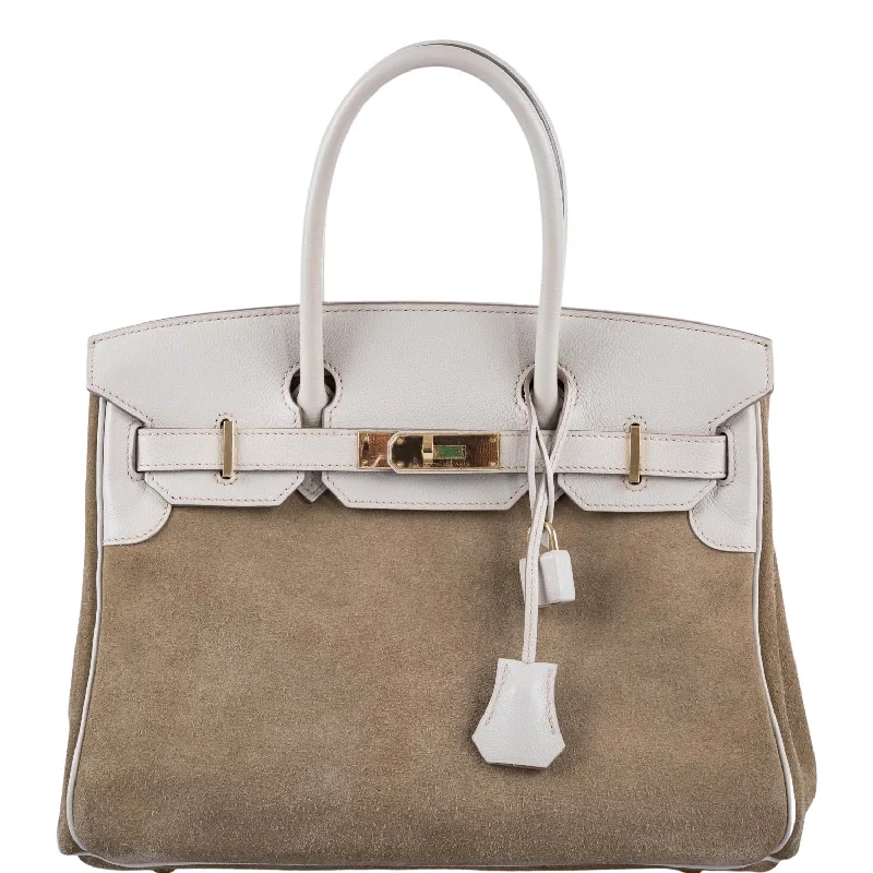 Hermès Birkin 30 Grizzly Gris Perle Swift & Veau Doblis Suede Permabrass Hardware