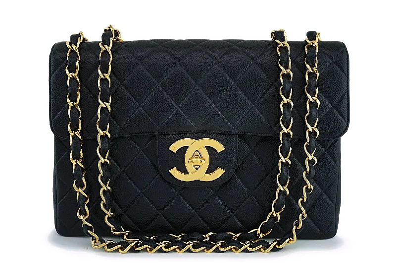 Chanel Limited Edition Handbag for CollectorsPristine Chanel 1997 Vintage Black Caviar Jumbo Classic Flap Bag 24k GHW