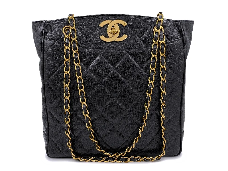 Chanel Quilted Leather Shoulder Bag for FashionistasChanel 1994 Vintage Caviar CC Clasp Shopper Tote Bag 24k GHW