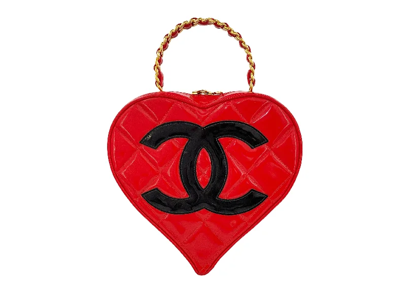 Chanel Designer Handbag with Unique DesignChanel 1995 Vintage Red Patent "Barbie" Heart Vanity Logo Bag 24k GHW