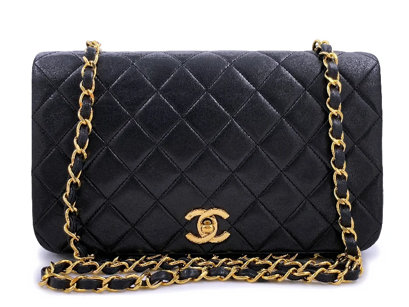 Chanel Luxury Handbag for High - End EventsChanel 1990 Vintage Black Full Flap Bag 24k GHW Lambskin