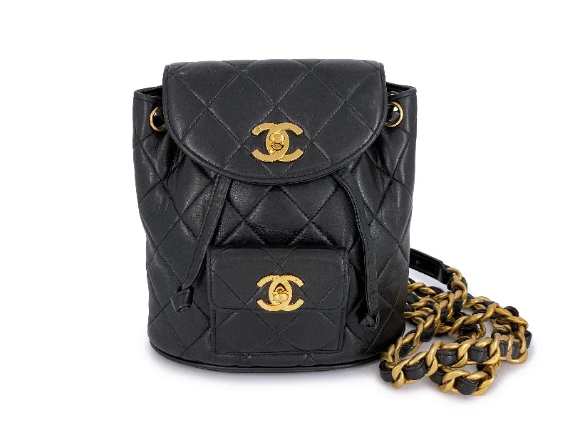 Chanel Designer Handbag with Unique DesignChanel 1994 Vintage Black Mini Duma Backpack Bag 24k GHW