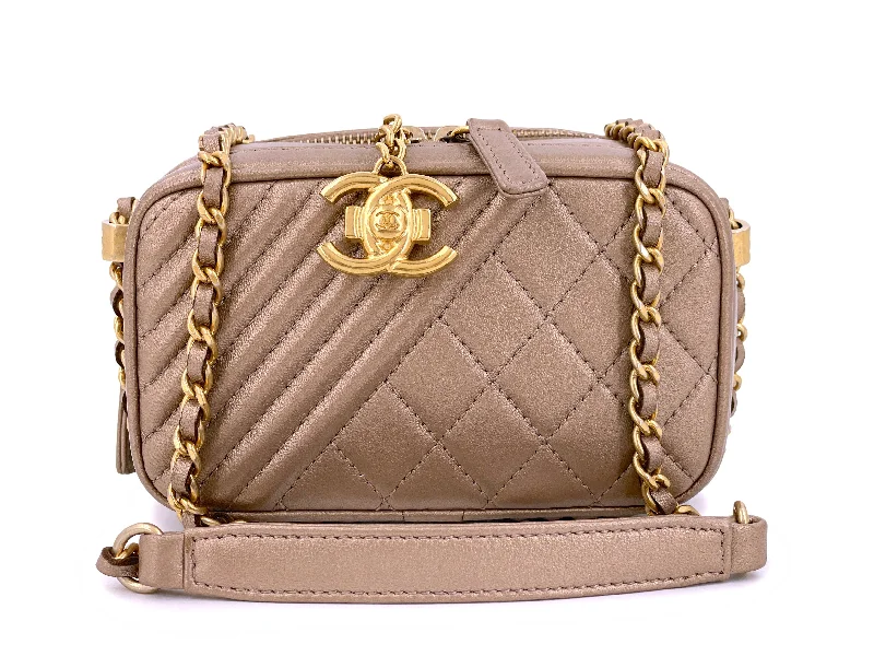 Chanel Designer Handbag with Unique DesignChanel Gold Mini Organizer Camera Case Crossbody Bag GHW