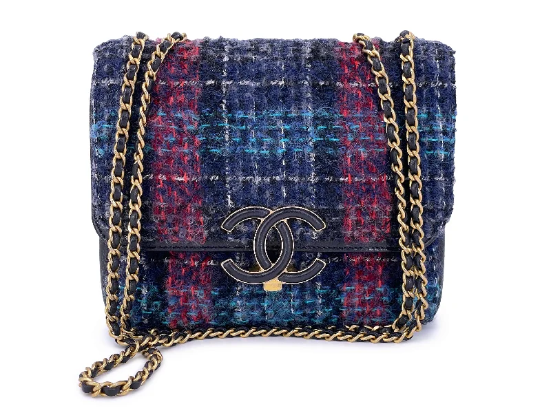 Chanel Handbag with Adjustable Strap for ComfortChanel Purple Tweed Tall Mini Crossbody Two Flap Bag GHW