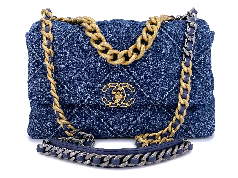 Chanel Handbag with Adjustable Strap for ComfortChanel 19 Washed Blue Denim Large Flap Bag GHW