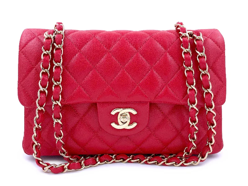 Chanel Colorful Handbag for Spring OutfitsPristine Chanel 19B Red Caviar Small Classic Double Flap Bag GHW