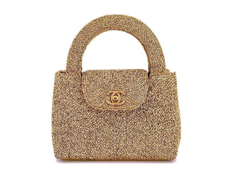 Chanel Small Crossbody Bag for TravelChanel 1997 Vintage Gold Spun Raffia Micro Mini Kelly Evening Bag 24k GHW