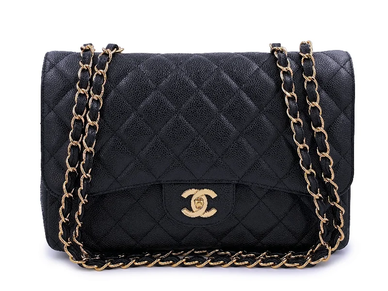 Chanel Designer Handbag with Unique DesignChanel 2009 Black Caviar Jumbo Classic Single Flap Bag GHW