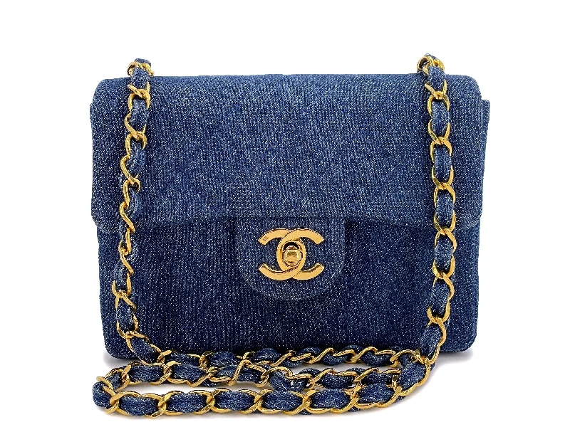 Chanel All - Match Handbag for Versatile StylingChanel 1990 Vintage Dark Blue Denim Square Mini Flap Bag 24k GHW