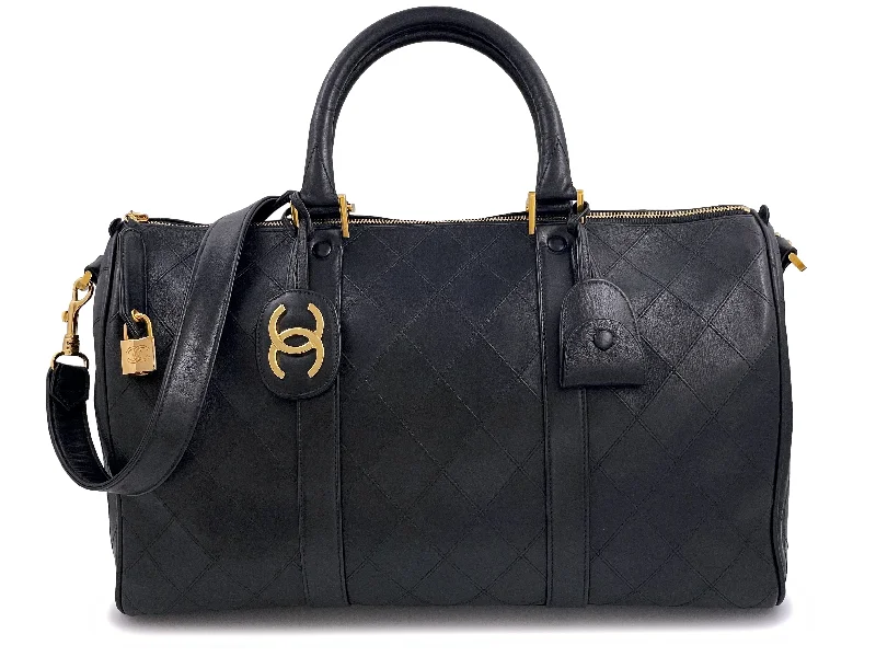 Chanel Limited Edition Handbag for CollectorsChanel 1991 Vintage Black Quilted Duffle Bowler Bag 24k GHW