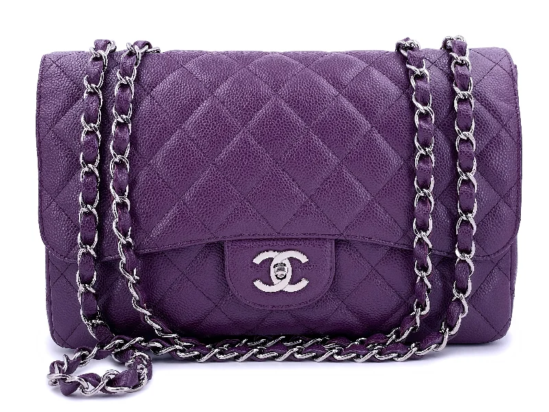 Chanel Chain Strap Handbag for Everyday UseChanel Vintage 2007 Purple Caviar Jumbo Classic Single Flap Bag SHW