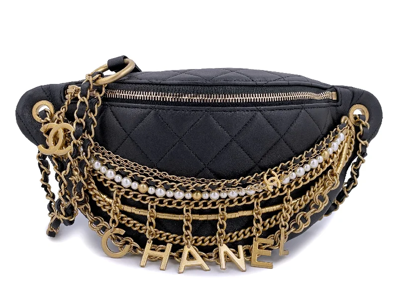 Chanel Lightweight Handbag for Daily ErrandsChanel 19A Black All About Chains Pearl Fanny Pack Bag GHW