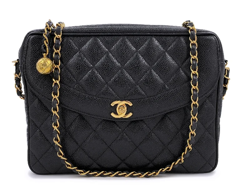 Chanel Designer Handbag with Unique DesignChanel 1994 Vintage Black Caviar Flap Camera Case Bag 24k GHW