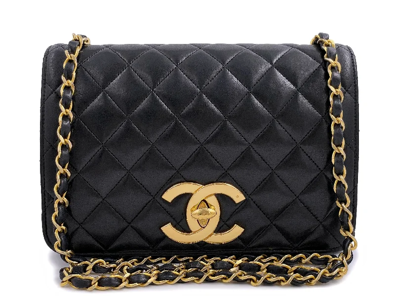 Chanel Quilted Leather Shoulder Bag for FashionistasRare Chanel 1987 Vintage Black Oversized CC Small Full Flap Bag 24k GHW