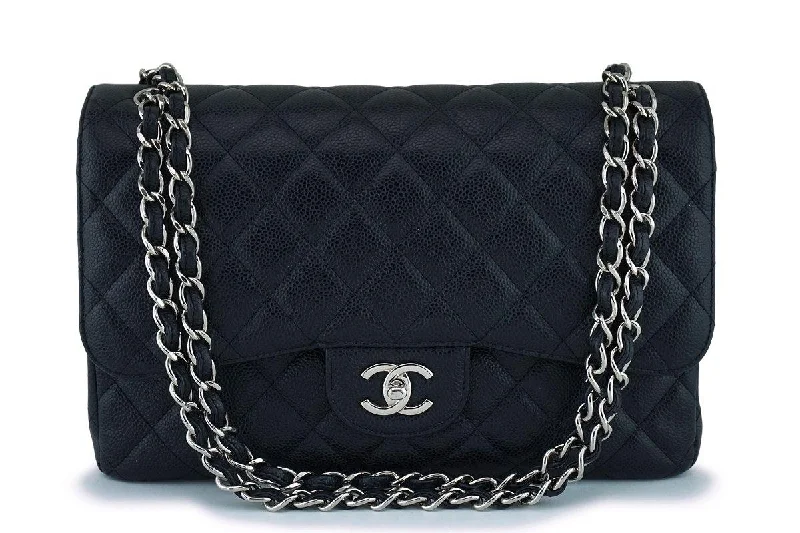 Chanel Handbag with Adjustable Strap for ComfortChanel Black Caviar Jumbo Classic Double Flap Bag SHW