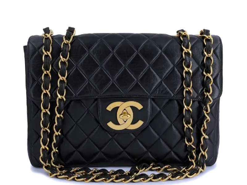 Chanel Quilted Leather Shoulder Bag for FashionistasChanel Black Vintage Lambskin Jumbo Classic Flap Bag 24k GHW