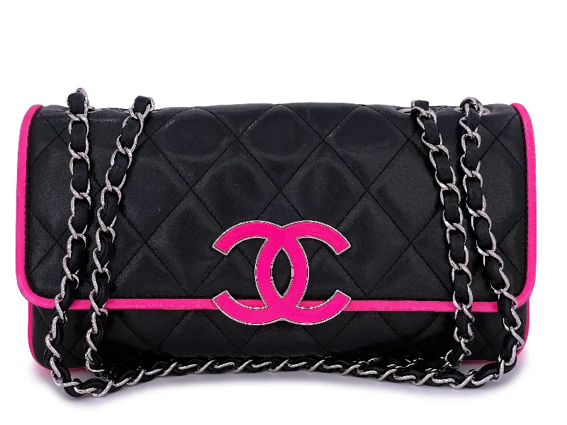 Chanel Chain Strap Handbag for Everyday UseChanel Electric Neon Pink & Black Large CC Logo Quilted Flap Bag