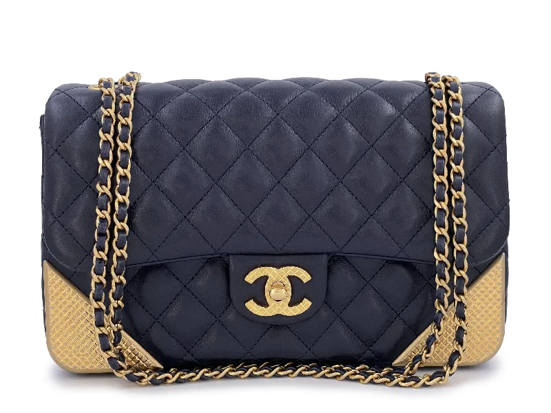 Chanel Quilted Leather Shoulder Bag for FashionistasChanel Quilted Rock the Corner Flap Bag Navy Blue Aged Gold HW