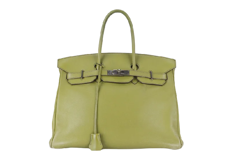 HERMES BIRKIN 35 VERT ANIS SWIFT LEATHER PALLADIUM HARDWARE STAMP K (YEAR 2007) WITH 2 KEYS NO LOCK WITH DUST COVER AND CLOCHETTE