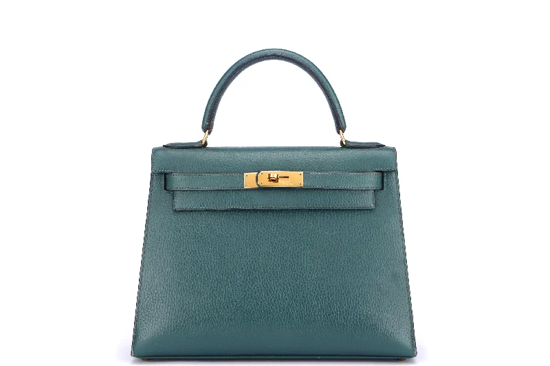 HERMES KELLY 28 SELLIER (STAMP X (1994)) VERT CLAIRE ARDENNES LEATHER GOLD HARDWARE, WITH KEYS, LOCK, STRAP & DUST COVER