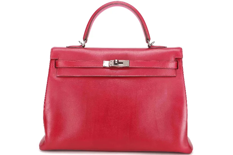 HERMES KELLY 35 (STAMP N) RED SWIFT LEATHER SILVER HARDWARE, WITH KEYS, LOCK, STRAP & DUST COVER