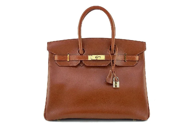 Hermes Noisette Box Calf 35cm Birkin Bag Gold HW