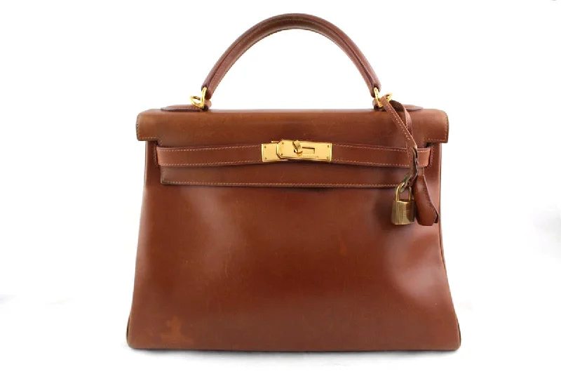 Hermes Noisette Brown 32cm Box calf Kelly Retourne Gold HW Bag