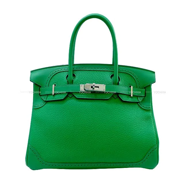 HERMES Handbag Birkin30 Ghillies Bambou Veau Togo/Veau Swift Silver HW Stamp