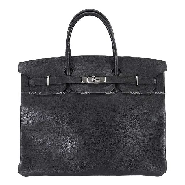 HERMES Handbag Birkin40 Noir (Black) Ardennes Silver HW Stamp □K