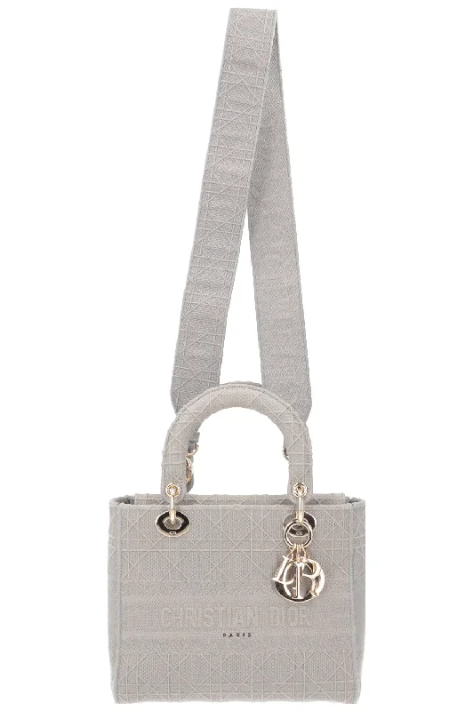 Christian Dior handbags with a snap - button closure and a decorative buckleCHRISTIAN DIOR Lady D-Lite Bag Medium Grey