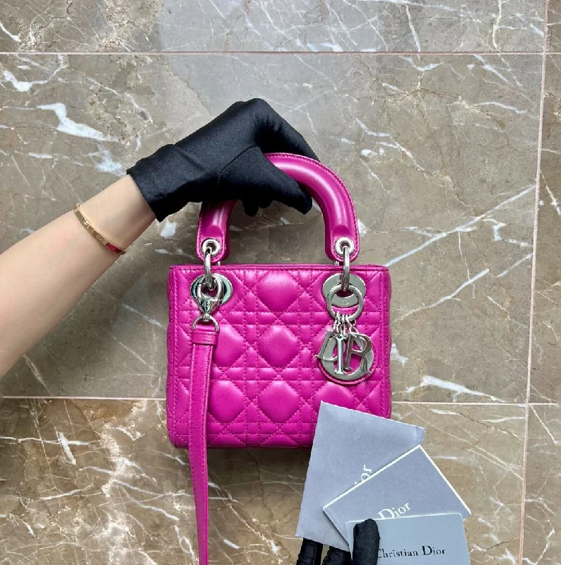 Trendsetting Christian Dior crossbody bags with a colorful strapLady Mini Lambskin Hot Pink SHW