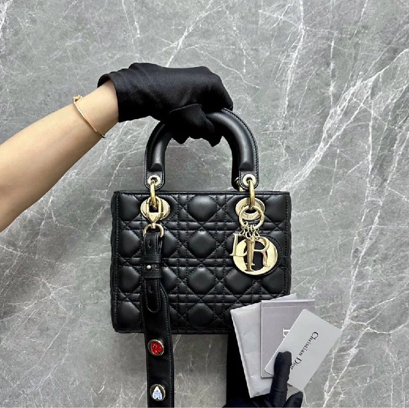 Christian Dior handbags with a snap - button closure and a decorative buckleLady Small ABC Black GHW