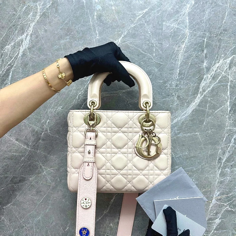 Trendsetting Christian Dior crossbody bags with a colorful strapLady Small Lambskin Charm ABC Powder Pink GHW