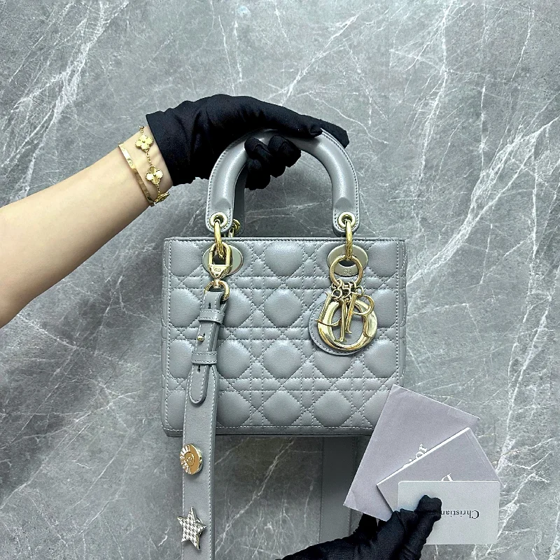 Fashion - forward Christian Dior tote bags for the modern womanLady Small Lambskin Charm Badge Grey LGHW