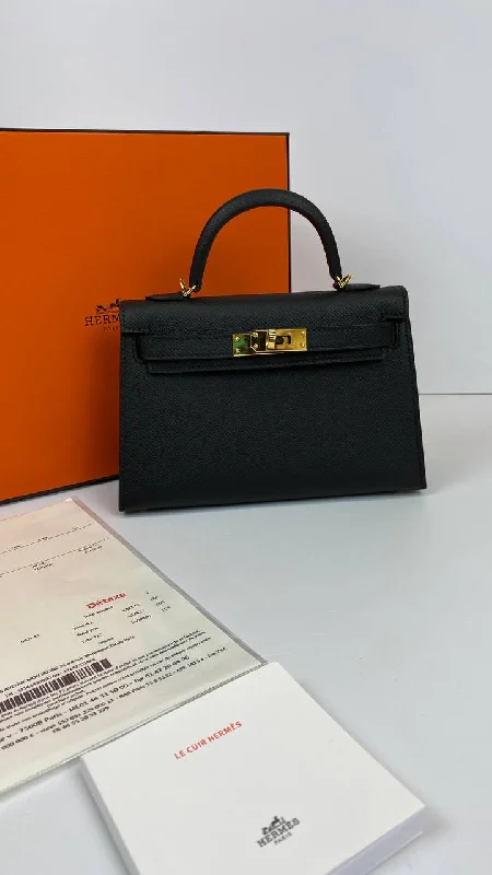 Hermes Kelly 20 Mini Sellier Bag Black Epsom Gold Hardware