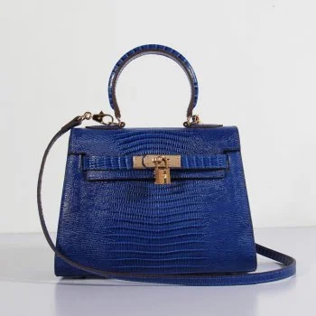 Hermes Kelly 25cm Lizard Leather Bag Electric Blue Gold