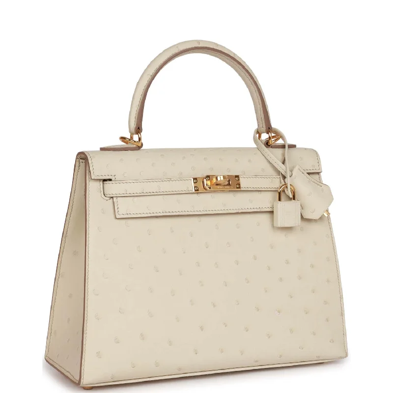 Hermes Kelly Sellier 25 Beton Ostrich Gold Hardware