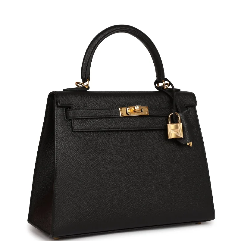 Hermes Kelly Sellier 25 Black Epsom Gold Hardware