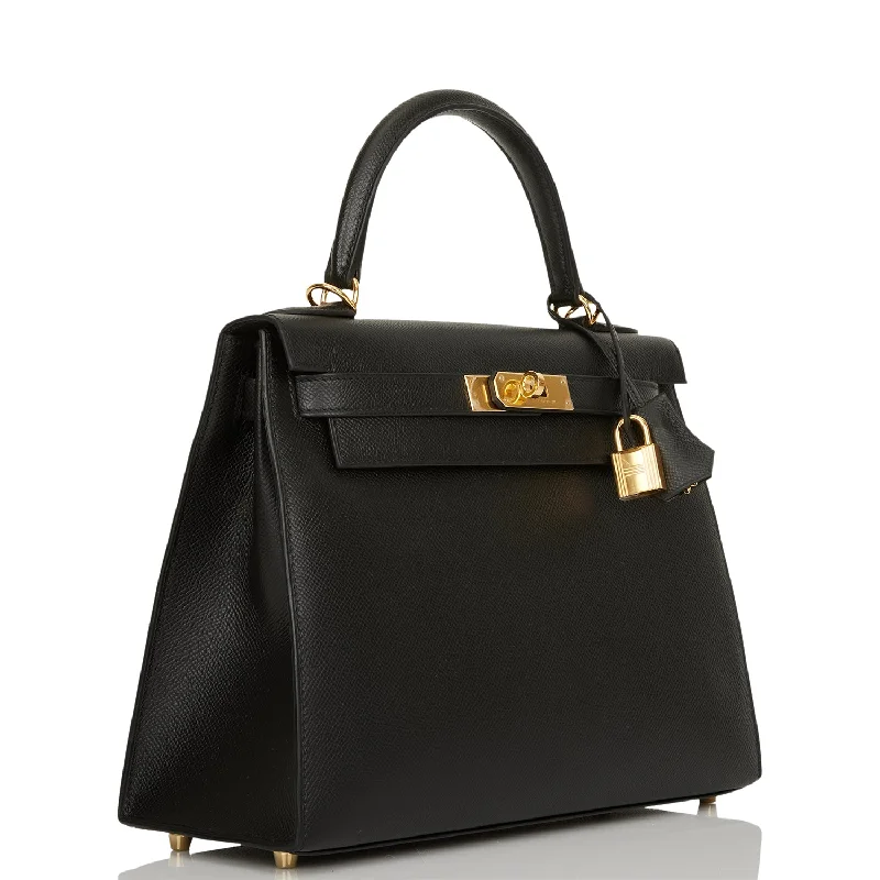 Hermes Kelly Sellier 28 Black Epsom Gold Hardware