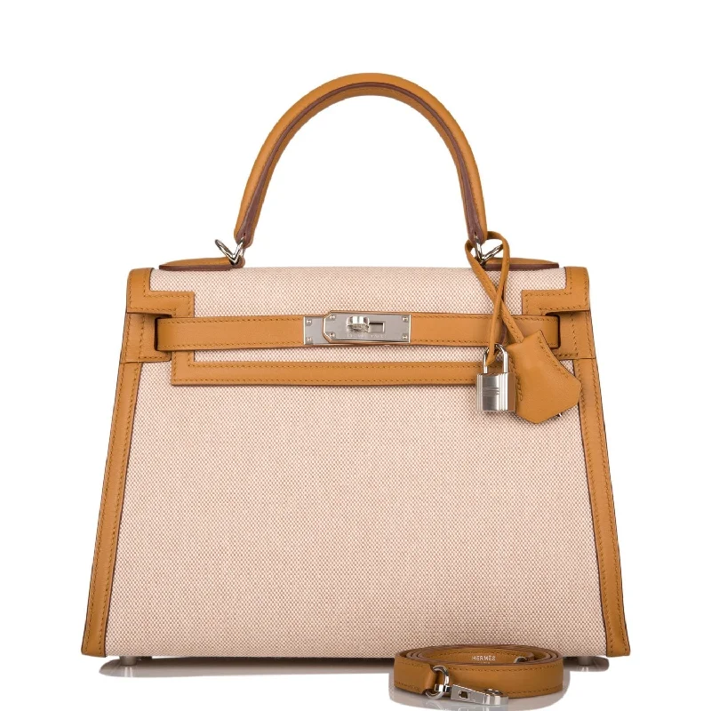 Hermes Kelly Sellier 28 Sesame Toile and Swift Palladium Hardware