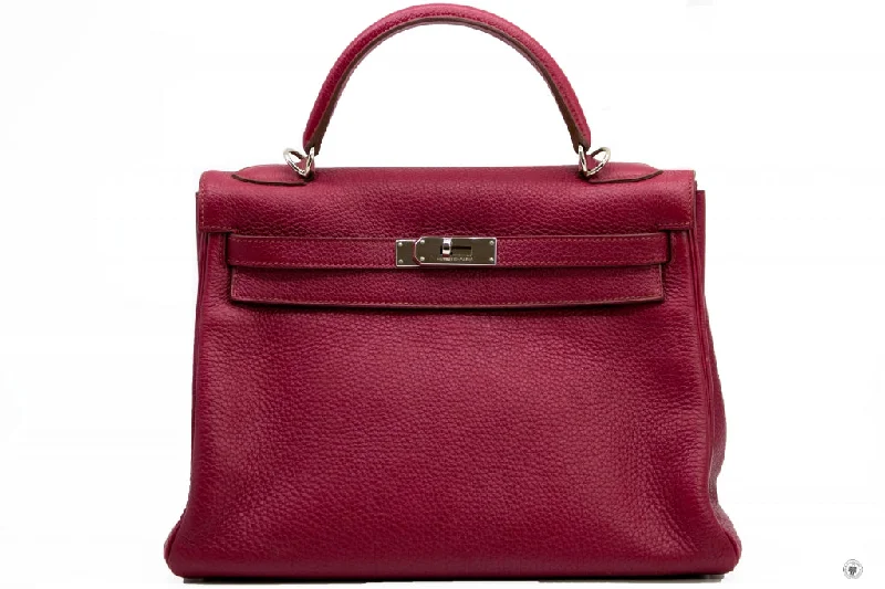 Hermes Kelly Rouge H  Taurillon Clemence 32 Shoulder Bags Phw