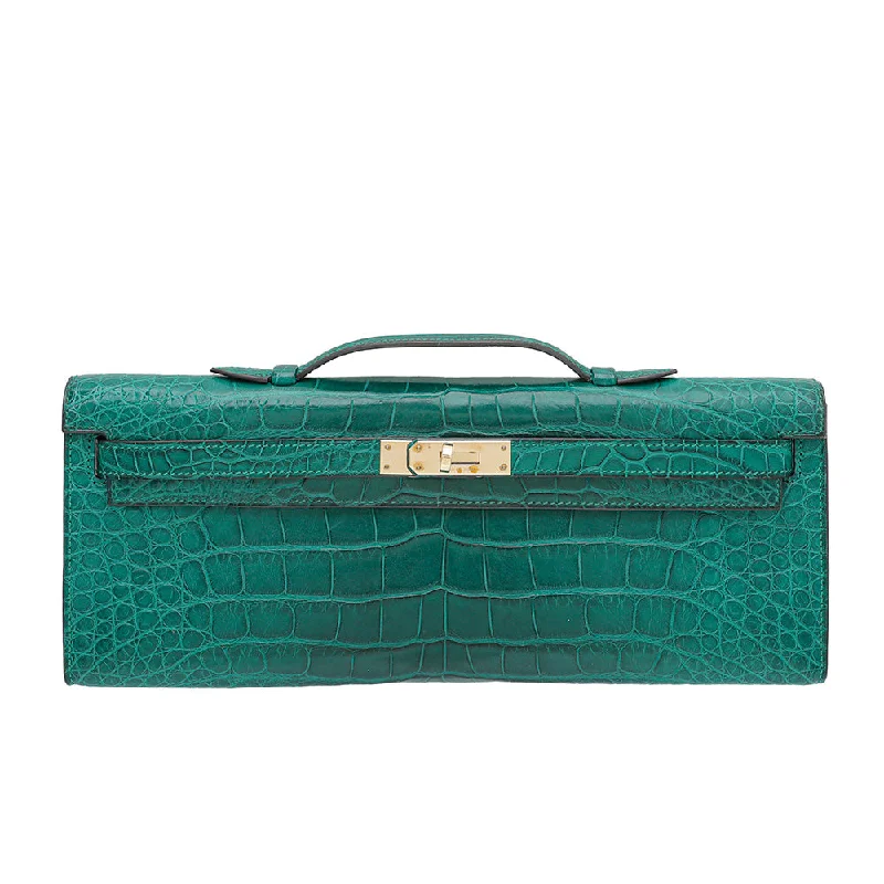 Hermes Malachite Matte Alligator Kelly Cut Clutch