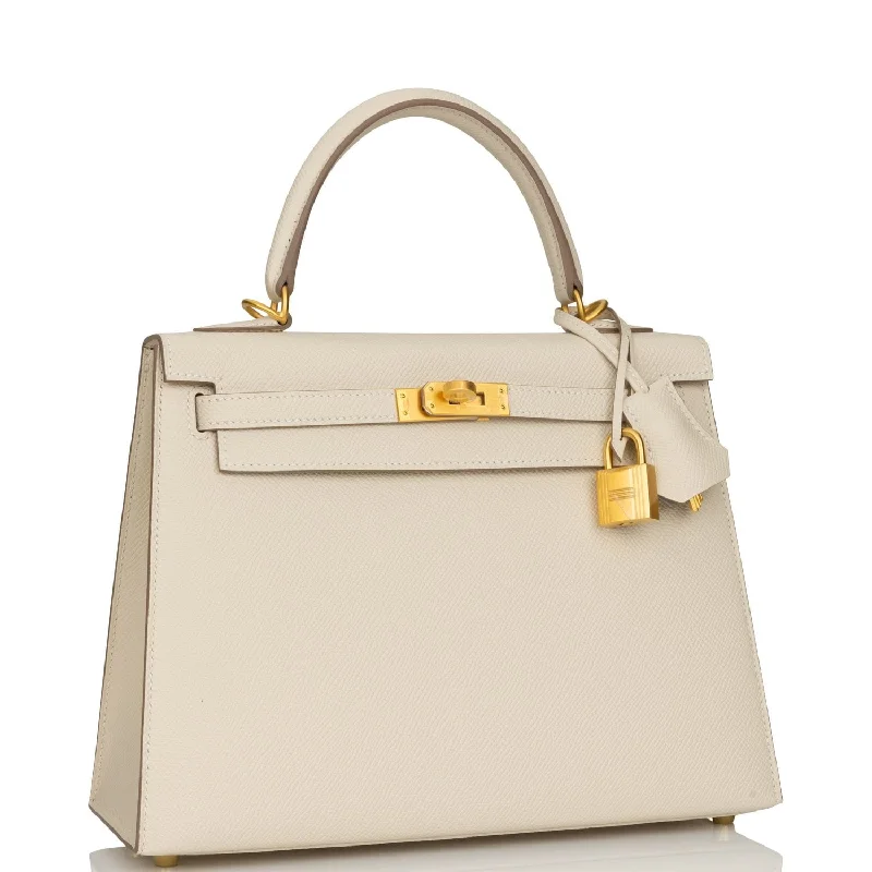 Hermes Special Order (HSS) Kelly Sellier 25 Craie Verso Epsom Brushed Gold Hardware